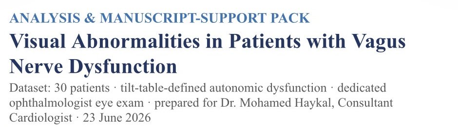 Title of the analysis and manuscript-support pack: Visual Abnormalities in Patients with Vagus Nerve Dysfunction, prepared for Dr. Mohamed Haykal, Consultant Cardiologist.